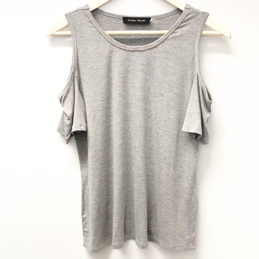 Ivanka Trump Gray Short Sleeve Cold Shoulder Top